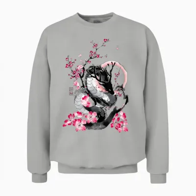 Japanese Aesthetic Dragon Tokyo Japan Manga Anime Asian 80's Unisex Sweatshirt - Ash