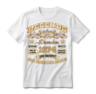 Legends Are Born in December 1974 Unisex T-Shirt - White