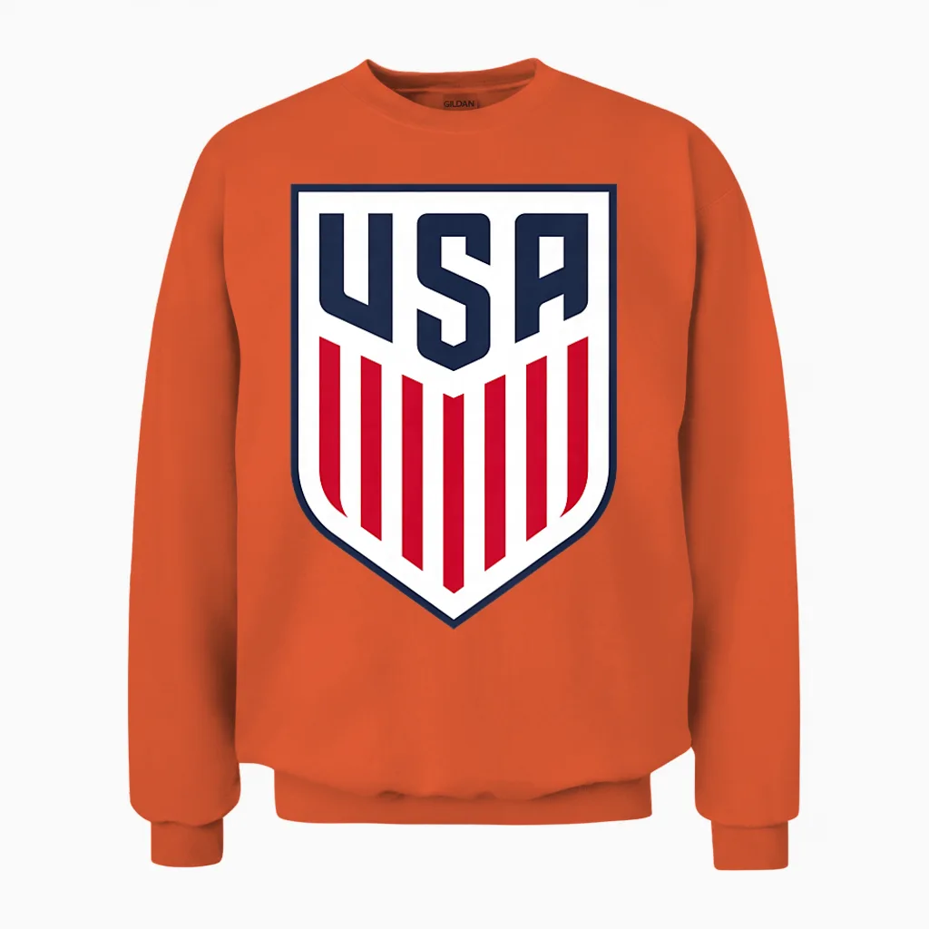 Kids Officially Licensed Us Men's National Team Usmnt Gear, Crest Unisex Sweatshirt in Orange