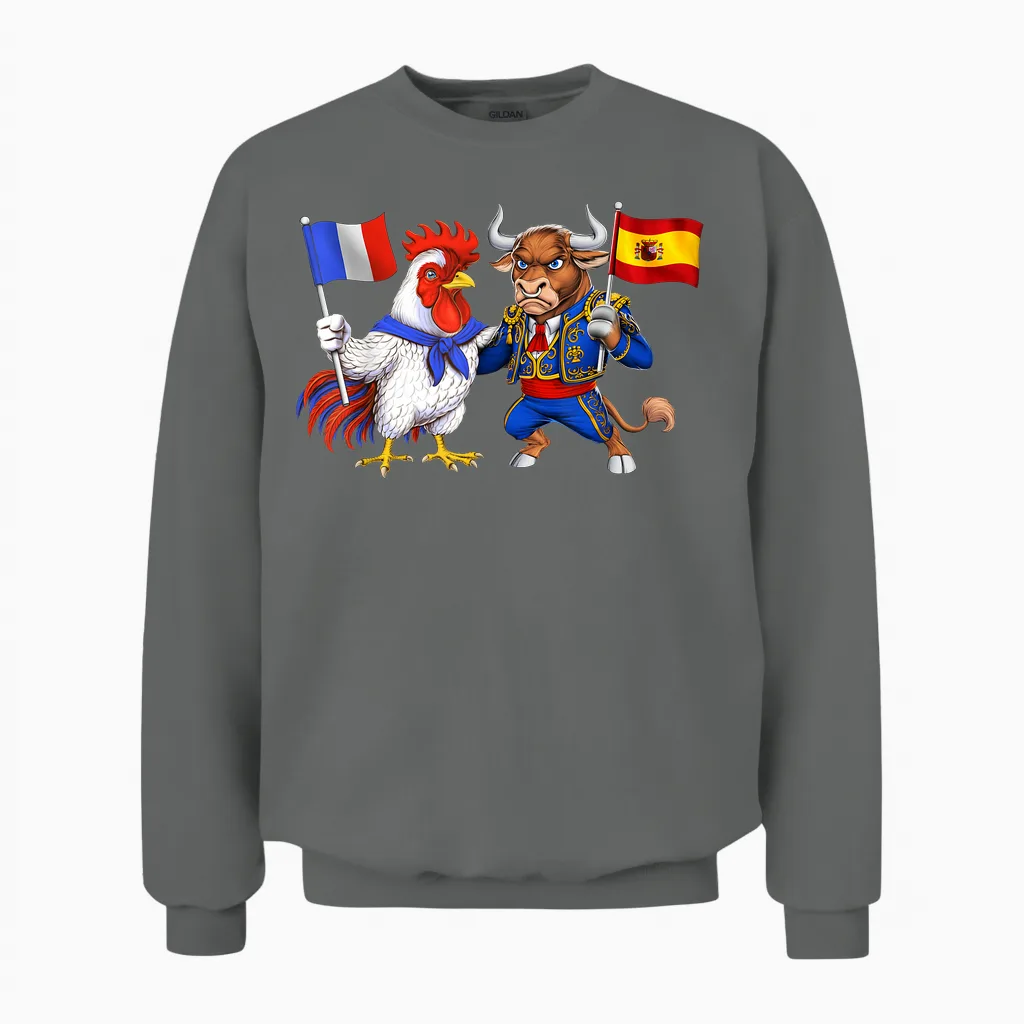 Flag France Spain French Roots Spanish Heritage Unisex Sweatshirt in Graphite Heather