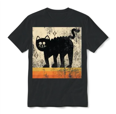 Vintage Style Retro Cat Unisex T-Shirt - Black