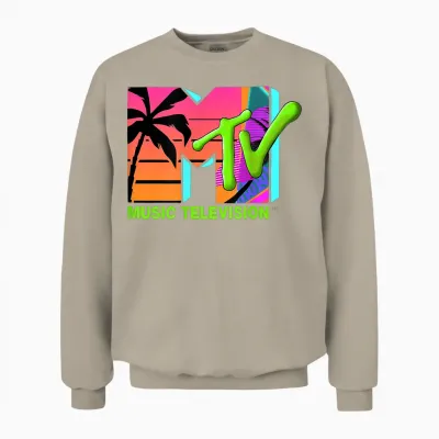 The Official Mtv Logo with Retro Palms in Paradise Unisex Sweatshirt - Sand