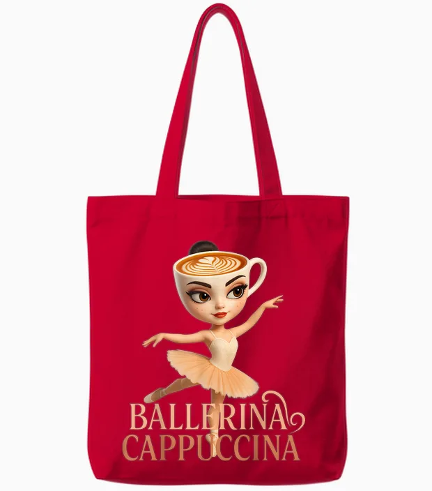 Ballerina Cappuccino Brainrot Tote Bags in Red