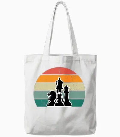 Chess Pieces Retro Tote Bags - White