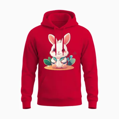 Funny Happy Rabbet Unisex Hoodie - Red