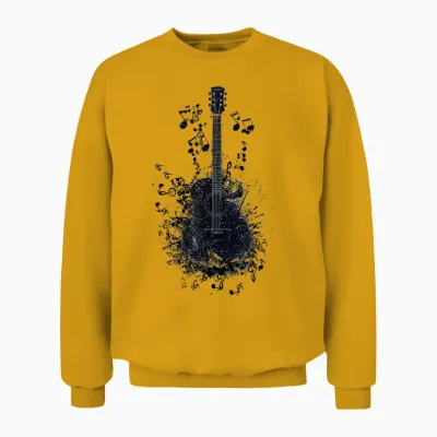 T-Shirt with Musical Notes for Guitarists, Black Unisex Sweatshirt - Gold