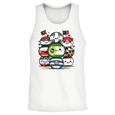 Countryball Characters Depicted in Their Iconic Unisex Tank Top - White