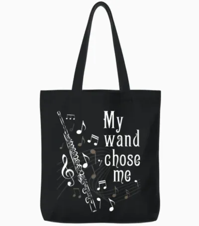 My Wand Chose Me - Flute Player Flutist Marching Band Music Tote Bags - Black