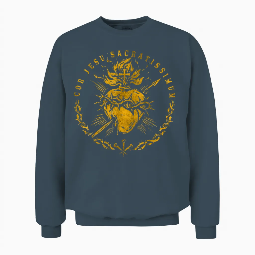 Cor Jesu Sacratissimum, Heiliges Herz Jesus Katholischer Glaube Unisex Sweatshirt in Dark Heather