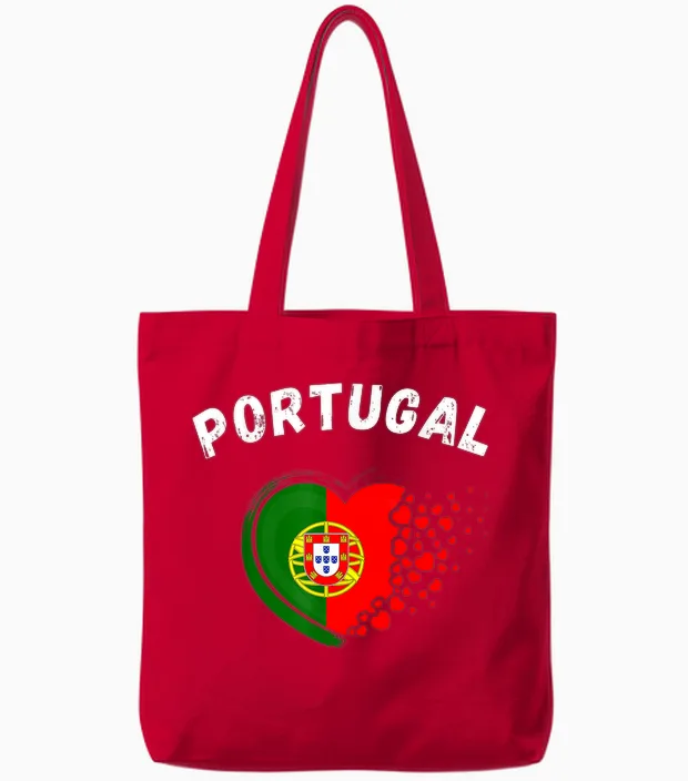 Portugal Flag Heart Outdoor Travel Portuguese to Portugal Tote Bags in Red