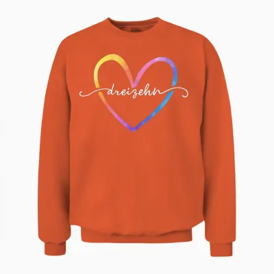 13th Birthday Cute Heart Girl 13 Years Old Teenager Unisex Sweatshirt - Orange