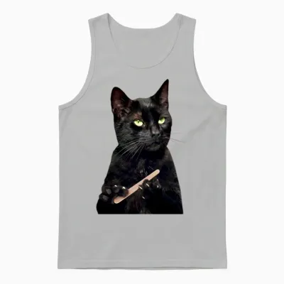 Nonplussed Black Cat Filing Nails Unisex Tank Top - Ash