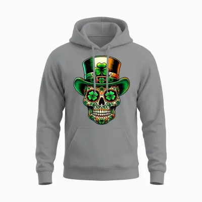 Ireland Sugar Skull Clover Irish St Patricks Day Costume T-Shirt, Black Unisex Hoodie - Sport Grey