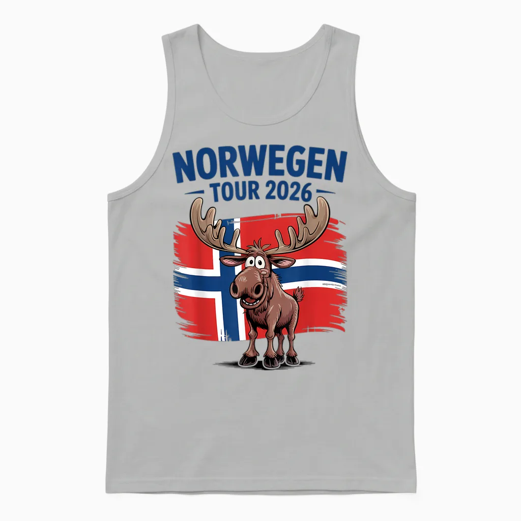 Norwegen Tour 2026 Elch Angeln Camping & Natur in Norwegen Unisex Tank Top in Ash