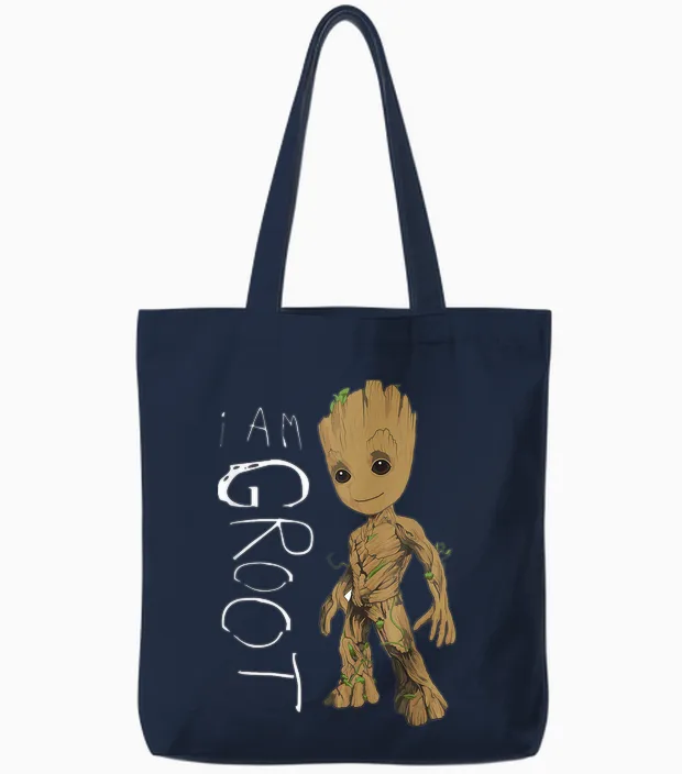 Guardians of the Galaxy Vol.2 I Am Groot Scribbles T-Shirt, Black Tote Bags in Navy