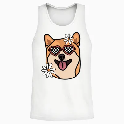 Shiba Retro Dog Unisex Tank Top - White
