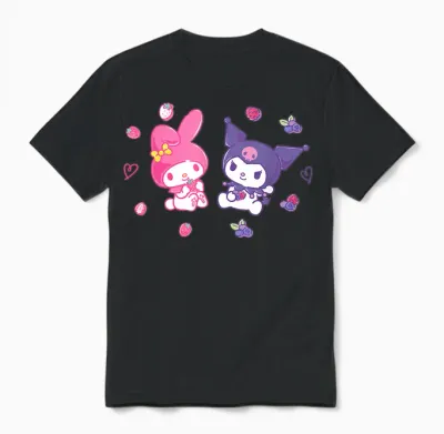 Sanrio Kuromi and My Melody Berries T-Shirt, Small, Black Unisex T-Shirt - Black