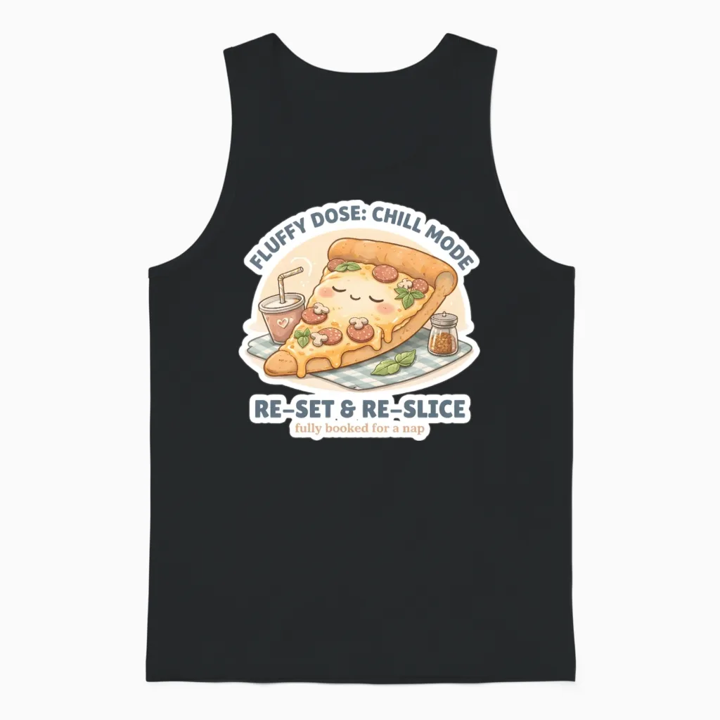 The Master of Chill Pizza β Official Fluffy Dose Unisex Tank Top in Black