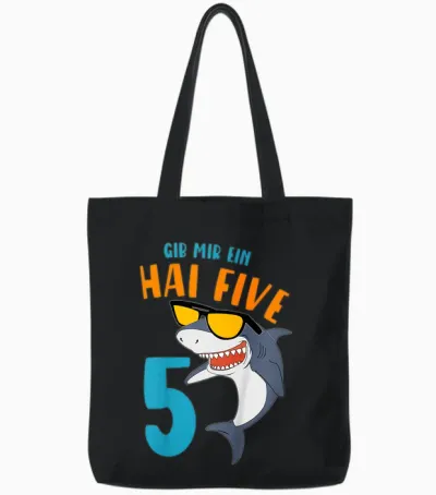Children's Birthday Shirt 5 Years Gib Mir Hai Five Boy 5th Birthday T-Shirt, Black Tote Bags - Black
