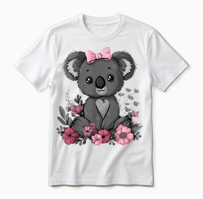 Koala Kawaii Koala Bear Pink Bow Flowers Girls Unisex T-Shirt in White