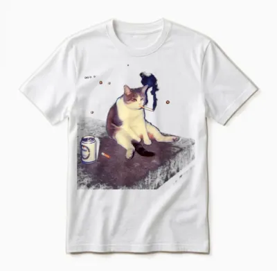 Cigarette Kitten Funny Smoking Cat Meme Stupid Brainrot Unisex T-Shirt - White