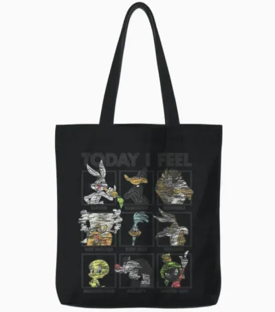 Looney Tunes Today I Feel Distressed Character Box Ups Tote Bags - Black