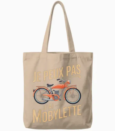 Je Peux Pas J'ai Mobylette Man Funny Motobecane Gift T-Shirt, Black, S Tote Bags - Natural