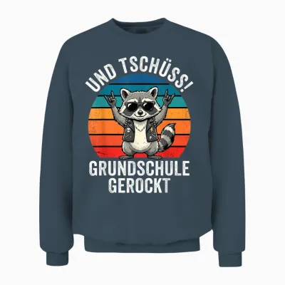 Und Tschüss! Grundschule Gerockt Waschbär Unisex Sweatshirt - Dark Heather