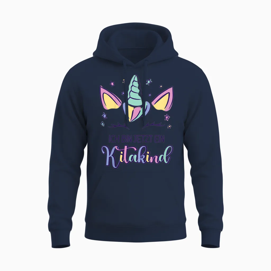 Kinder Kindergarten Ich Komme Einhorn Ich Bin Jetzt Ein Kita Kind Unisex Hoodie in Navy