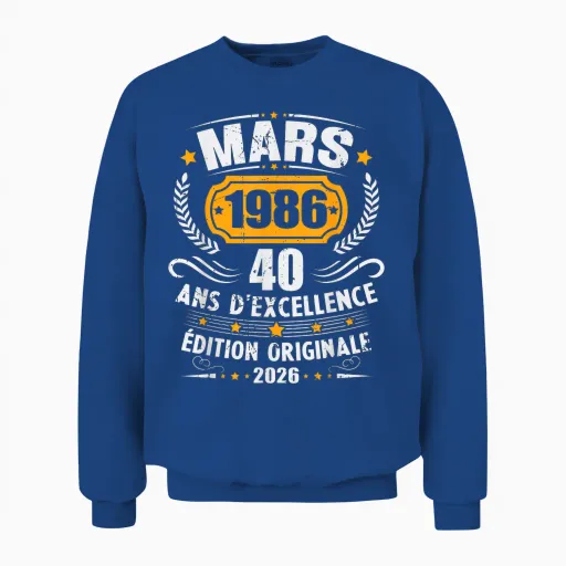 Vintage March 1986 40th Birthday Gift Man Woman Unisex Sweatshirt - Royal