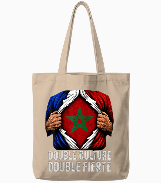 Double Culture Double Fierté Franco Marocain France Maroc Tote Bags in Natural