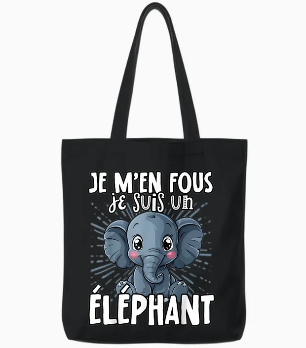 Je M'en Fous Je Suis Un Elephant - Sweet Elephant T-Shirt, Black, S Tote Bags in Black