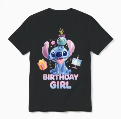 Disney Stitch & Scrump "birthday Girl" Birthday Party Unisex T-Shirt - Black