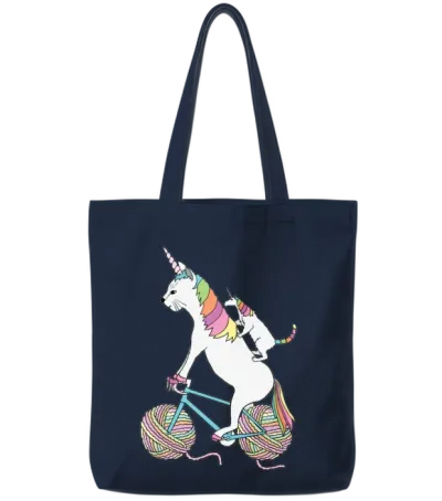 Cat Unicorn and Unicorn Cat Who Is Riding a Bike Tote Bags - Navy