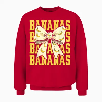 Retro Bananas Last Name Coquette Bow Women Girls Unisex Sweatshirt - Red