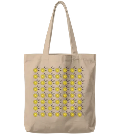 Yellow Retro Summer Flowers Tote Bags - Natural