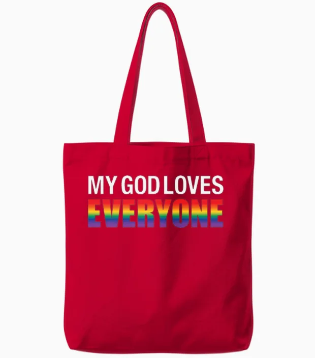 God Loves Everyone (unisex Pride Tee) Tote Bags in Red