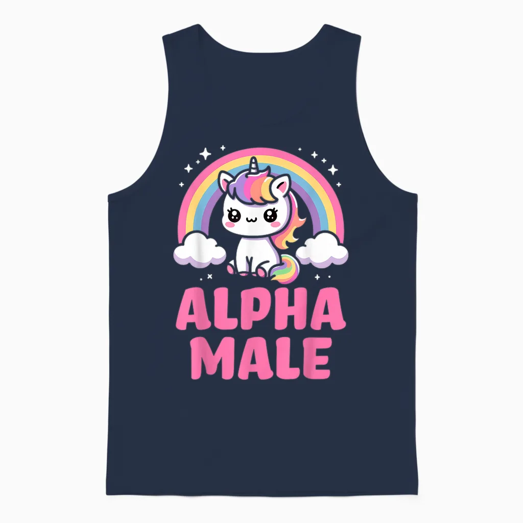 Funny Ironie Men's Outfit Cute Unicorn Alpha Male Unisex Tank Top in Navy
