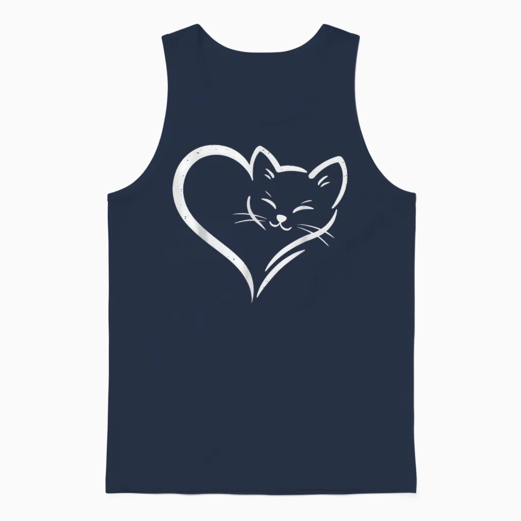 Cute Cat Heart - Cute Heart Cat Mom Women Girls Unisex Tank Top in Navy