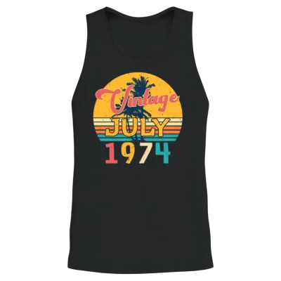 1974 July Vintage with Palm Trees Unisex Tank Top - Black