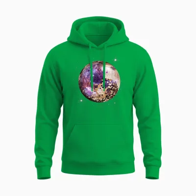 Disco Ball in Space Galaxy Club Retro T-Shirt, Black Unisex Hoodie - Irish Green
