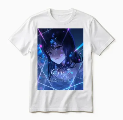 Anime Girl Cry in Neon Aesthetic Unisex T-Shirt - White