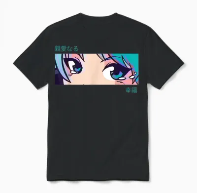 Anime Girl Eyes Pastel Aesthetic Otaku Art Unisex T-Shirt - Black