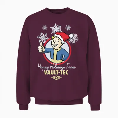 Fallout Happy Holidays from Vault-Tec Christmas Video Game Unisex Sweatshirt - Maroon