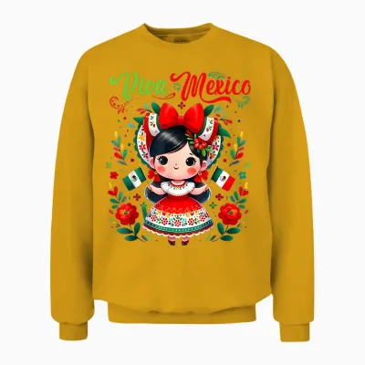 Viva Mexico Mexican Girl Mexico Independence Day Unisex Sweatshirt - Gold