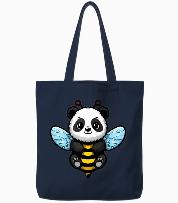 Funny Bumble Panda Tote Bags in Navy