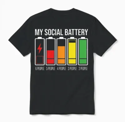 My Social Battery Low Energy Anti Social Introverti Manche Longue Unisex T-Shirt - Black