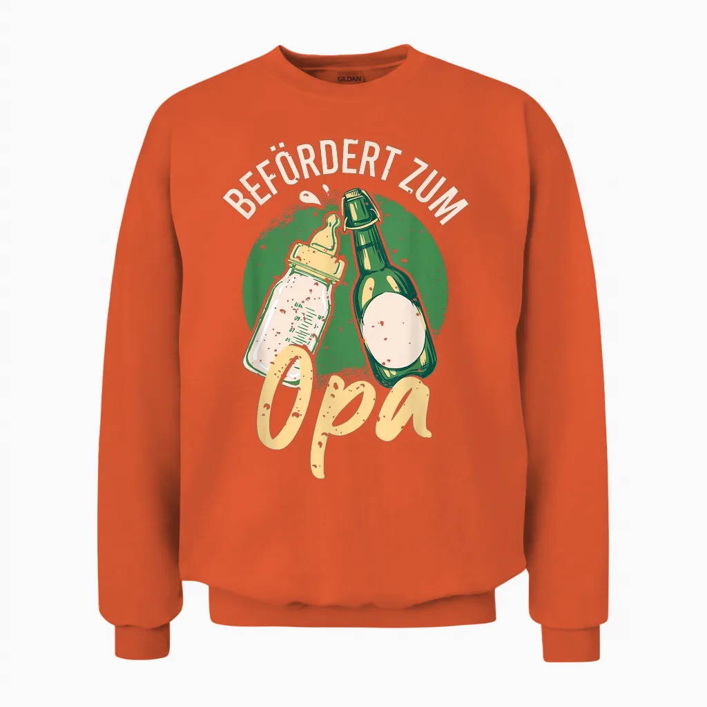 Men's T-Shirt with German Text "zum Opa Befört, Black Unisex Sweatshirt in Orange