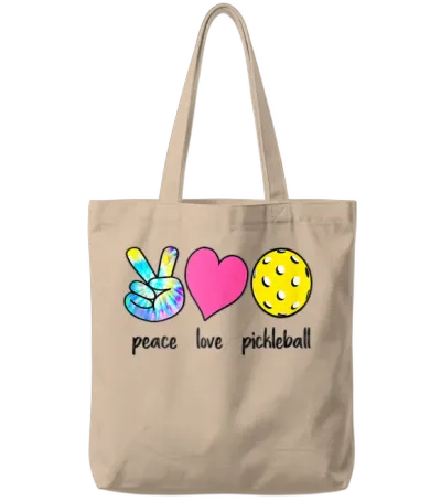 Peace Love Pickleball Womens Funny Pickleball Tote Bags - Natural