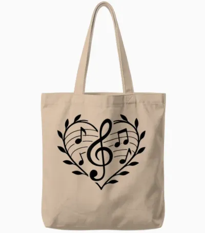 Music Heart Passion Pattern Musician with Treble Clef Tote Bags - Natural